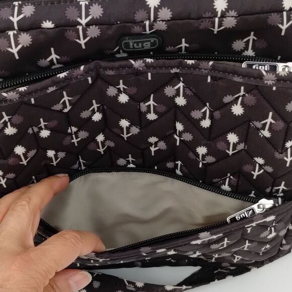 LUG crossbody bag black white tiny floral motif adjustable strap LUG - Picture 3 of 11